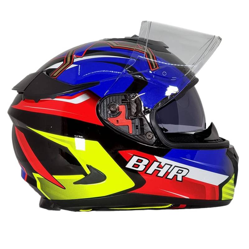 BHR Full Face Motorradhelm mit Doppelvisier 813 RACE | Full Face Motorradhelm ECE homologiert mit Sonnenblende | Mann/Frau | SPIDER BLUE | XL von BHR