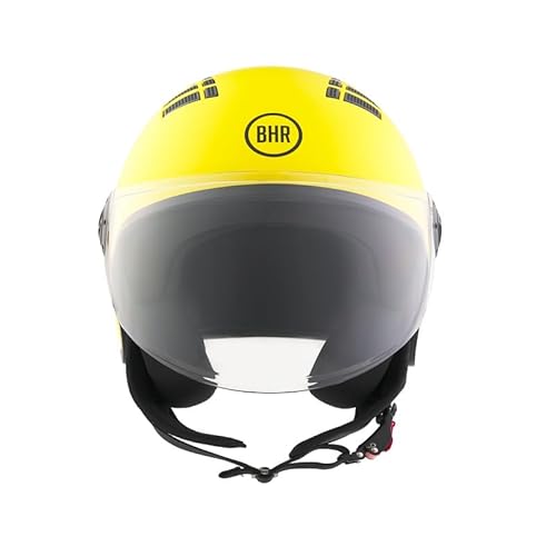 BHR Helm Demi-Jet 834 FLOW - Sommer-Rollerhelm Homologiert ECE 22.06 mit 16 Belüftungslöchern - Vespa-Helm mit Kratzfestem Visier und Mikrometrischer Auslösung - Matt Gelb L von BHR