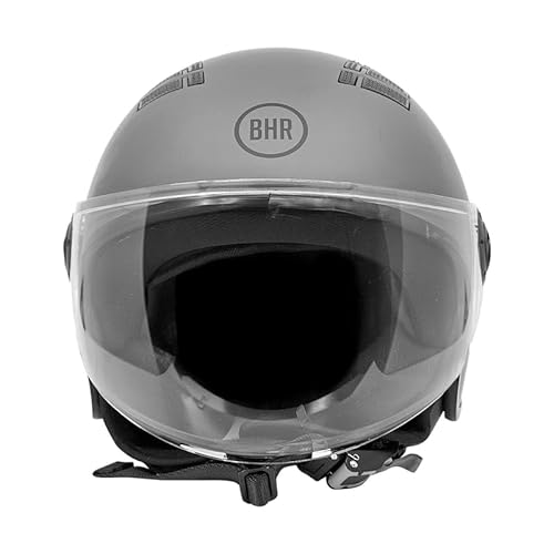 BHR Helm Demi-Jet 834 FLOW - Sommer-Rollerhelm Homologiert ECE 22.06 mit 16 Belüftungslöchern - Vespa-Helm mit Kratzfestem Visier und Mikrometrischer Auslösung - Matt Grau L von BHR