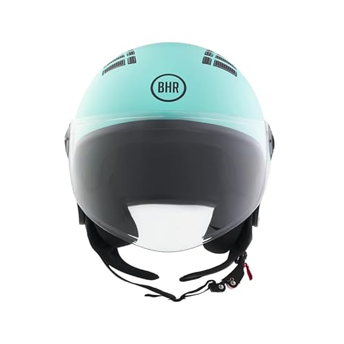 BHR Helm Demi-Jet 834 FLOW - Sommer-Rollerhelm Homologiert ECE 22.06 mit 16 Belüftungslöchern - Vespa-Helm mit Kratzfestem Visier und Mikrometrischer Auslösung - Matt Himmlisch XL von BHR