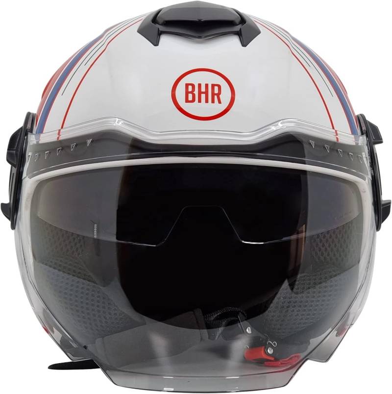 BHR Jet Helm Double Visor 830 Flash, Scooter Helm mit ECE 22.06 Zulassung, Leichter & komfortabler Jet Helm mit innenliegender Sonnenblende, Cool White, L von BHR