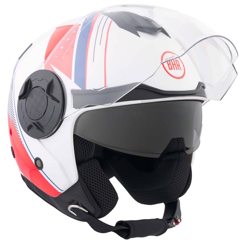 BHR Jet Helm Double Visor 830 FLASH, Scooter Helm mit ECE 22.06 Zulassung, Leichter & komfortabler Jet Helm mit innenliegender Sonnenblende, Cool White, M von BHR