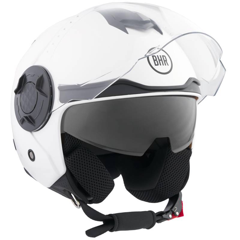 BHR Jet Helm Double Visor 830 Flash, Scooter Helm mit ECE 22.06 Zulassung, Leichter & komfortabler Jet Helm mit innenliegender Sonnenblende, Weiß, L von BHR