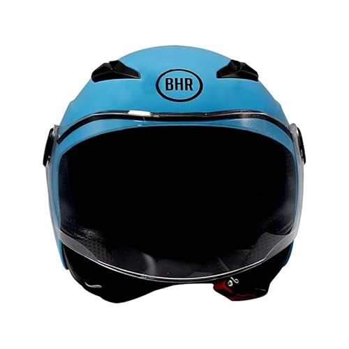 BHR Kinder-Motorradhelm Demi-Jet, 838 CHILDREN, Rollerhelm für Kinder/Kinder ECE 22.06 Typenzulassung, kratzfestes Visier und mikrometrische Auslösung, Blau, M von BHR