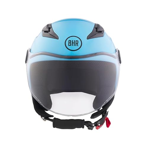 BHR Kinder-Motorradhelm Demi-Jet, 838 CHILDREN, Rollerhelm für Kinder/Kinder ECE 22.06 Typenzulassung, kratzfestes Visier und mikrometrische Auslösung, Blau, XL von BHR