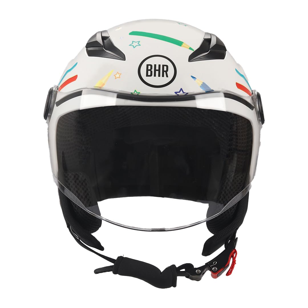 BHR Kinder-Motorradhelm Demi-Jet, 838 CHILDREN, Rollerhelm für Kinder/Kinder ECE 22.06 Typenzulassung, kratzfestes Visier und mikrometrische Auslösung, Pencils, M von BHR