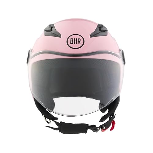 BHR Kinder-Motorradhelm Demi-Jet, 838 CHILDREN, Rollerhelm für Kinder/Kinder ECE 22.06 Typenzulassung, kratzfestes Visier und mikrometrische Auslösung, Pinke, S von BHR