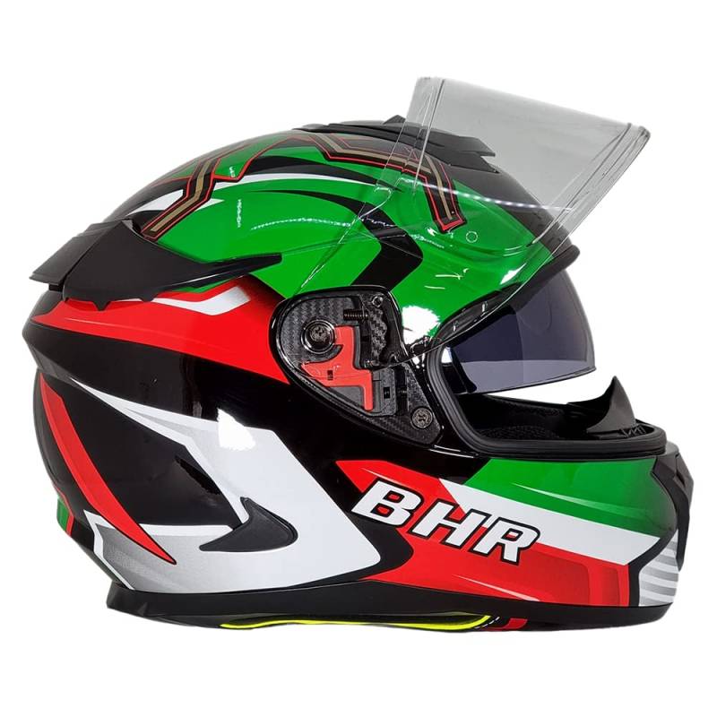 Full Face Motorradhelm mit Doppelvisier BHR 813 Race | Full Face Motorradhelm ECE homologiert mit Sonnenblende | Mann/Frau | Spider Green | XL von BHR