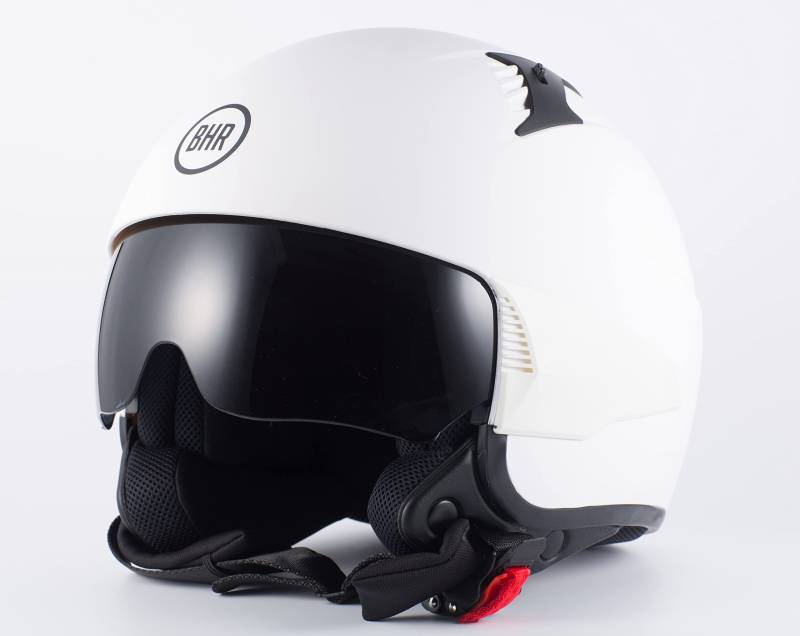 Helm Demi-Jet BHR 815 COMBY | Praktischer Rollerhelm mit ECE-Zulassung | Motorrad-Jet-Helm mit anpassbaren Seitenteilen aus Kunststoff, Sonnenblende und mikrometrischer Auslösung | MATT Weiss | L von BHR