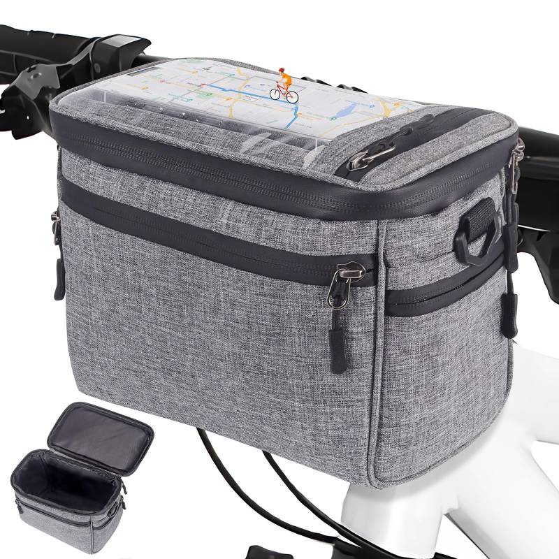 BHW Lenkertasche Fahrrad Fahrradkorb Vorne 5L, Fahrradtasche Lenker mit lenkeradapter für Fahrrad und elektrofahrräder, mit durchsichtigem PVC-Fenster für Tablet oder Handy. von BHW