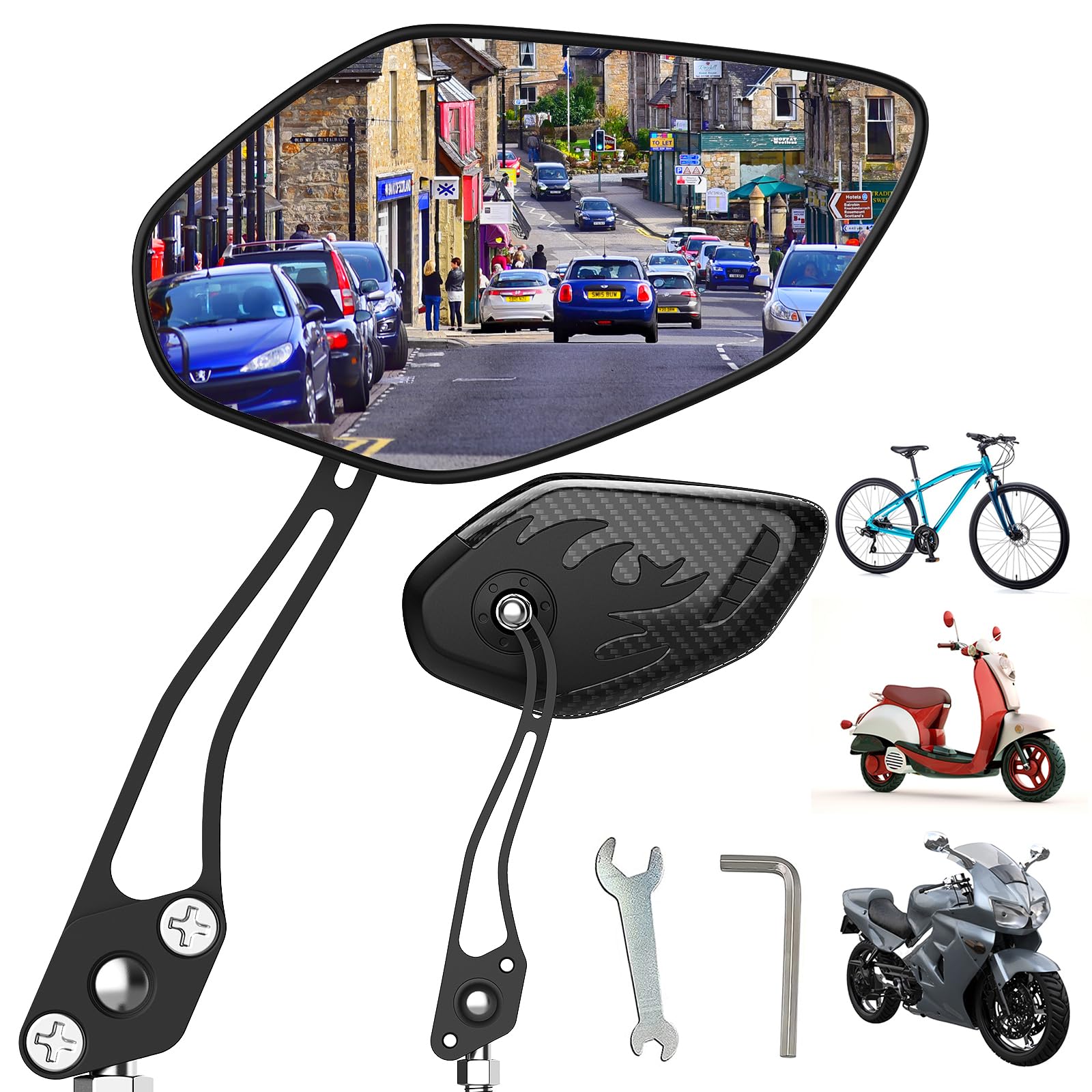 Fahrradspiegel (2er Set) 360° Metall Verstellbarer Hebel Elektrofahrradspiegel Lenker Elektrofahrrad Zubehör Geeignet für Elektroautos, Fahrräder, Motorräder von BHW