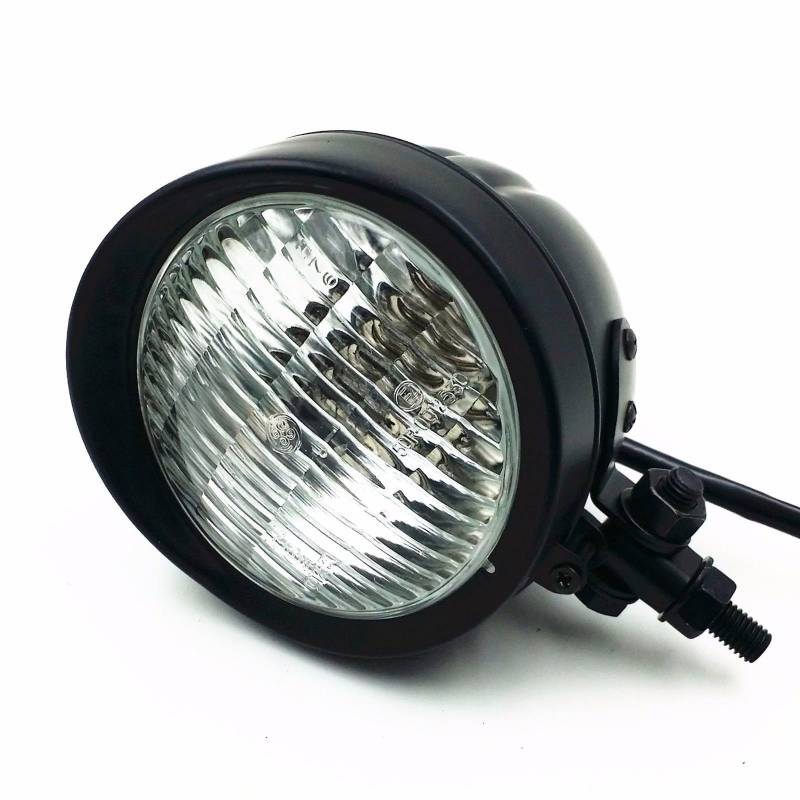 Retro Metall 60 Watt / 55 Watt Motorrad Kugelkopf Licht Lampe Scheinwerfer für Cruiser Chopper Cafe Racer Bobber (Schwarz / Klar) von BHYShop