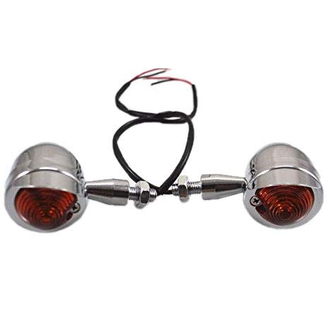 Motorrad Bullet Blinker Licht mit Visier für Kreuzer Chopper Bobber Vintage Retro Cafe Racer Rat Fahrrad (Chrom/Bernstein) von Bater