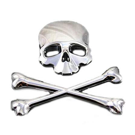 Motorrad Crossbones Schädel Dämon Metall Logo Emblem Abzeichen Aufkleber Tank Aufkleber Cafe (Chrom) von BHYShop