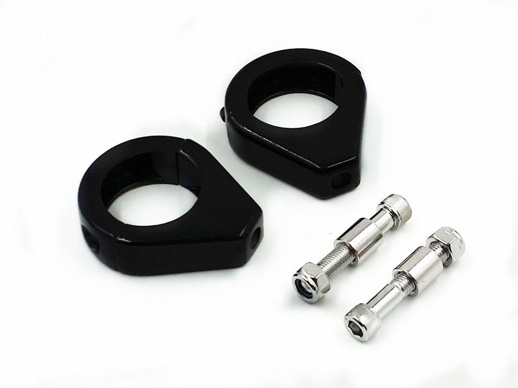 Motorrad Gabel Blinker Relocation Relocator Halterung Schellen Halterung Für Dyna XL Cruiser Chopper (schwarz, 49mm) von BHYShop