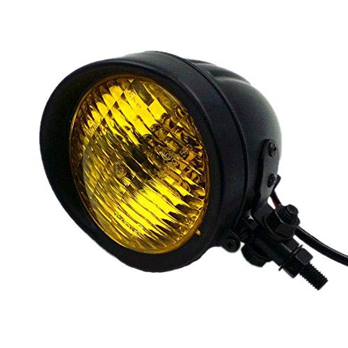 Retro Metall 60 Watt / 55 Watt Motorrad Kugelkopf Licht Lampe Scheinwerfer für Cruiser Chopper Cafe Racer Bobber (schwarz / Bernstein) von BHYShop