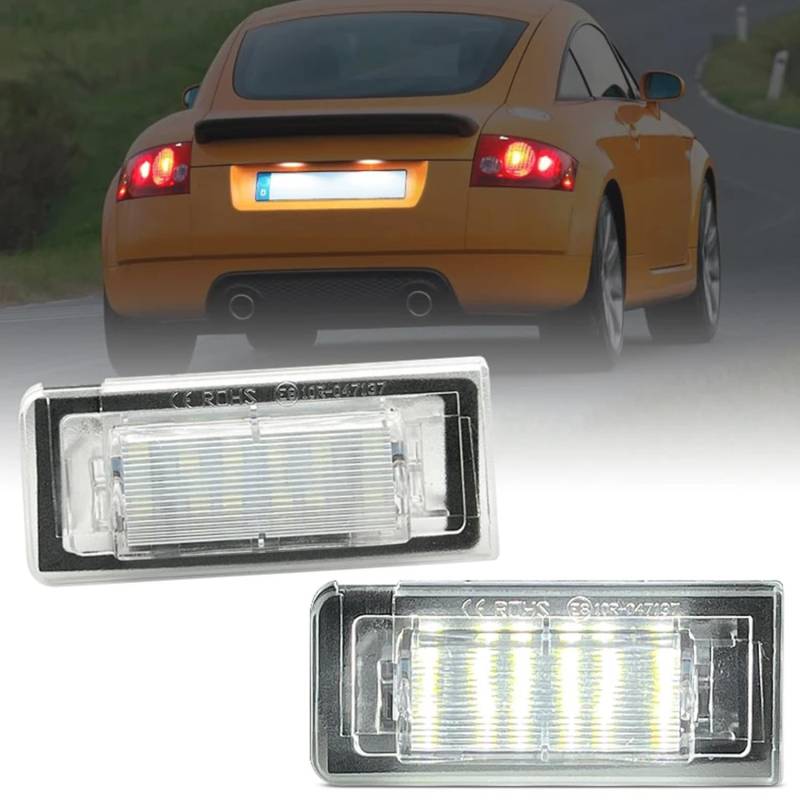 BHZNGD 18 SMD Nummernschildbeleuchtung, 2 Stück, 6500 K, weiß, fehlerfrei, Nummernschildlampe, kompatibel mit Audi TT MK1 Roadster 8N9 Coupe 8N 1999-2006, ersetzt OEM-Nummer 8N0943021A MOLEAQI von BHZNGD