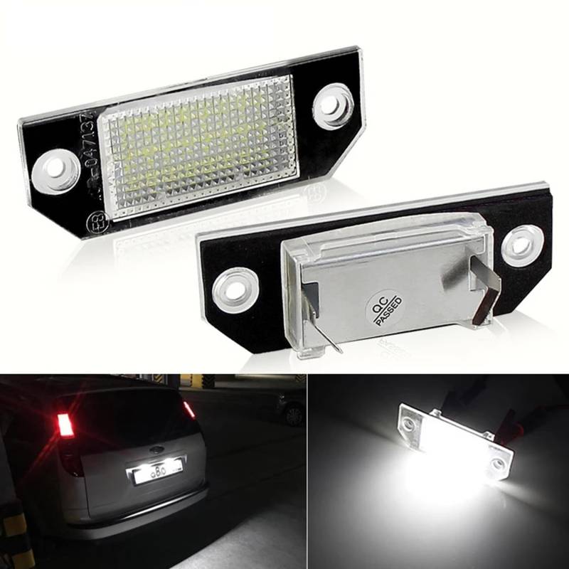 BHZNGD Kennzeichenbeleuchtung hinten, 12 V, 6500 K, Xenon-Weiß, Rücklicht, 2 Stück, fehlerfreie Kennzeichenbeleuchtung, kompatibel mit Ford Focus C-Max 2003-2007/MK2 2003-2008 von BHZNGD