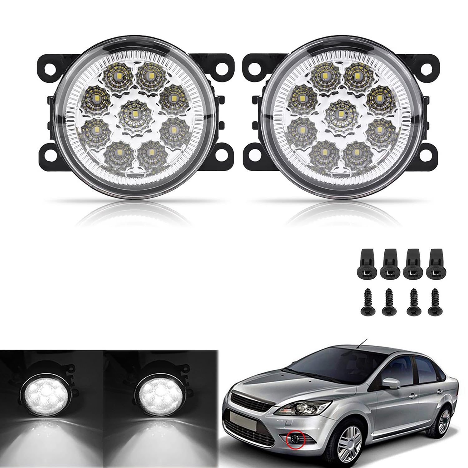 BHZNGD Nebelscheinwerfer, DRL Tagfahrlicht, 2 Stück 12 V 9 Auto runder Nebelscheinwerfer vorne, kompatibel mit Ford Focus BHZNGD Nebelscheinwerfer, DRL Tagfahrlicht, 2 Stück 12 V 9 Auto runder Nebelscheinwerfer vorne, kompatibel mit Ford Focus von BHZNGD