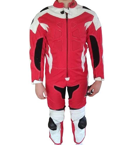 BI ESSE - Minimotorrad-Anzug für Kinder, aus Leder und Stoff, professionell, mit CE-Protektoren, rot / weiß, 9-10 Jahre von BI ESSE