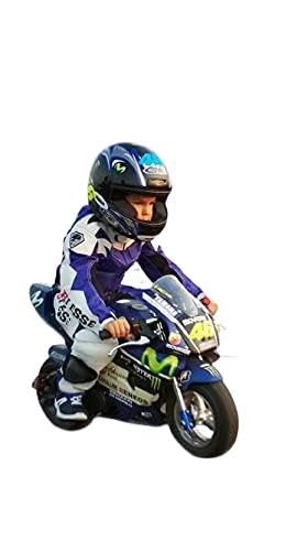BI ESSE - Mini-Motorradanzug für Kinder, aus Leder und Stoff, professionell, mit CE-Protektoren (Blau/Weiß, L (9-10 Jahre)) von BI ESSE