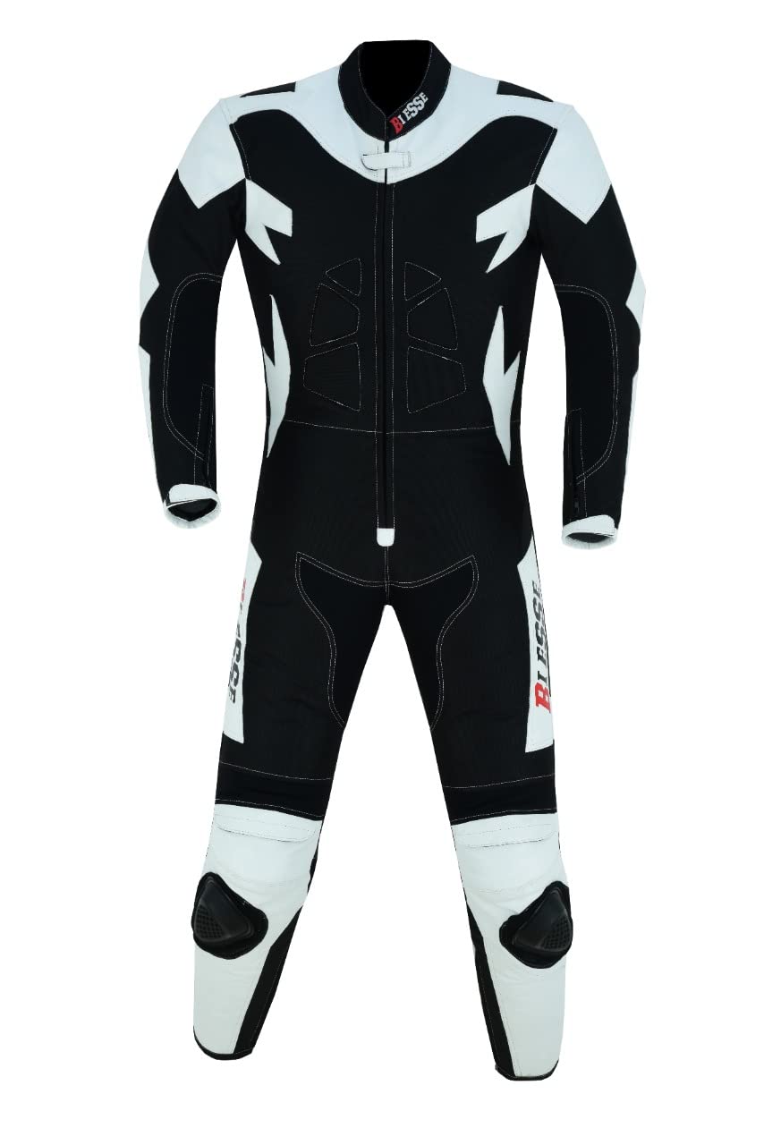 BI ESSE - Minimoto-Anzug für Kinder aus Leder und Stoff, mit CE-Protektoren (Weiß Schwarz, L (9-10 Jahre)) von BI ESSE
