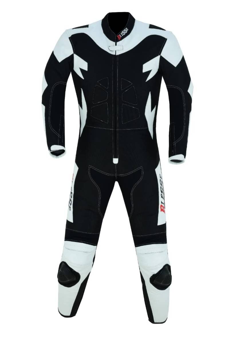 BI ESSE - Minimoto-Anzug für Kinder aus Leder und Stoff, mit CE-Protektoren (Weiß Schwarz, L (9-10 Jahre)) von BI ESSE