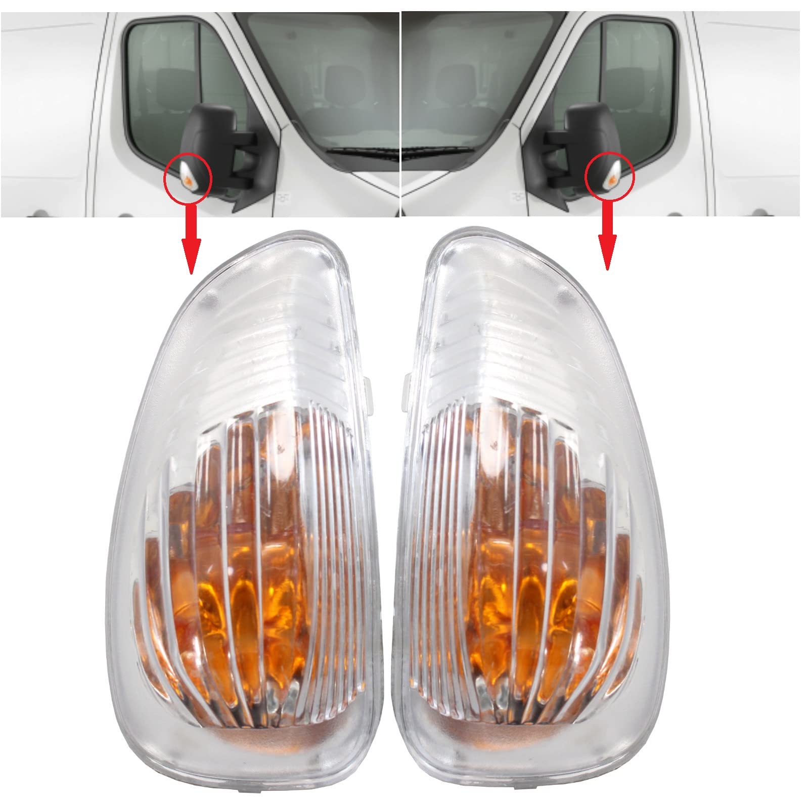 BIAREN Außenspiegel-Blinkerlinse links und rechts Set für Renault Master MK3 Opel Movano B MK2 Nissan NV400 261652475R 261603141R 95508975 95508976 von BIAREN