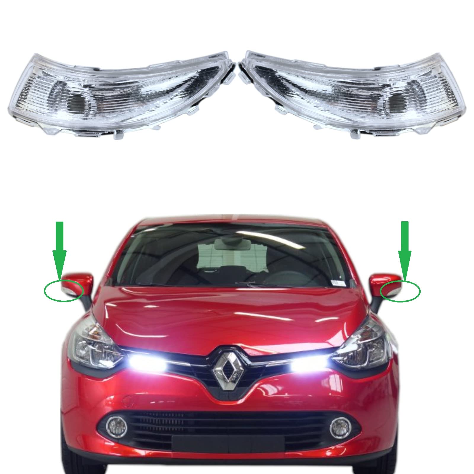 BIAREN Paar Tür-Außenspiegel-Blinkerlinsen-Set rechts und links klar für Renault Clio MK4 Captur 2012–2019 261659450R 261604623R von BIAREN