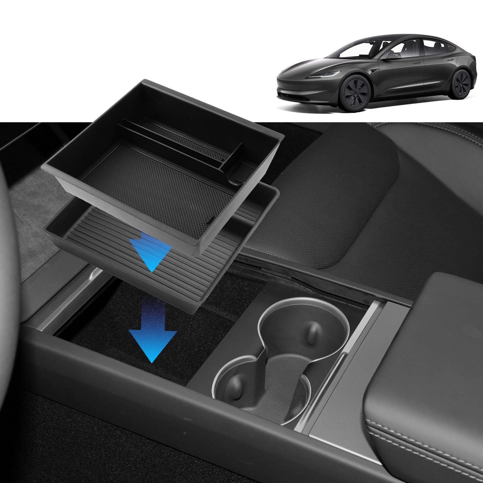 BIBIBO Aufbewahrungsbox für Tesla Model 3 Highland 2024, Mittelkonsole Organizer mit Rutschfestermatte, Armlehnen Aufbewahrungsbox, Ablage, Tesla Model 3 Zubehör 2024 (Mittelkonsolen (2 PCS)) von BIBIBO