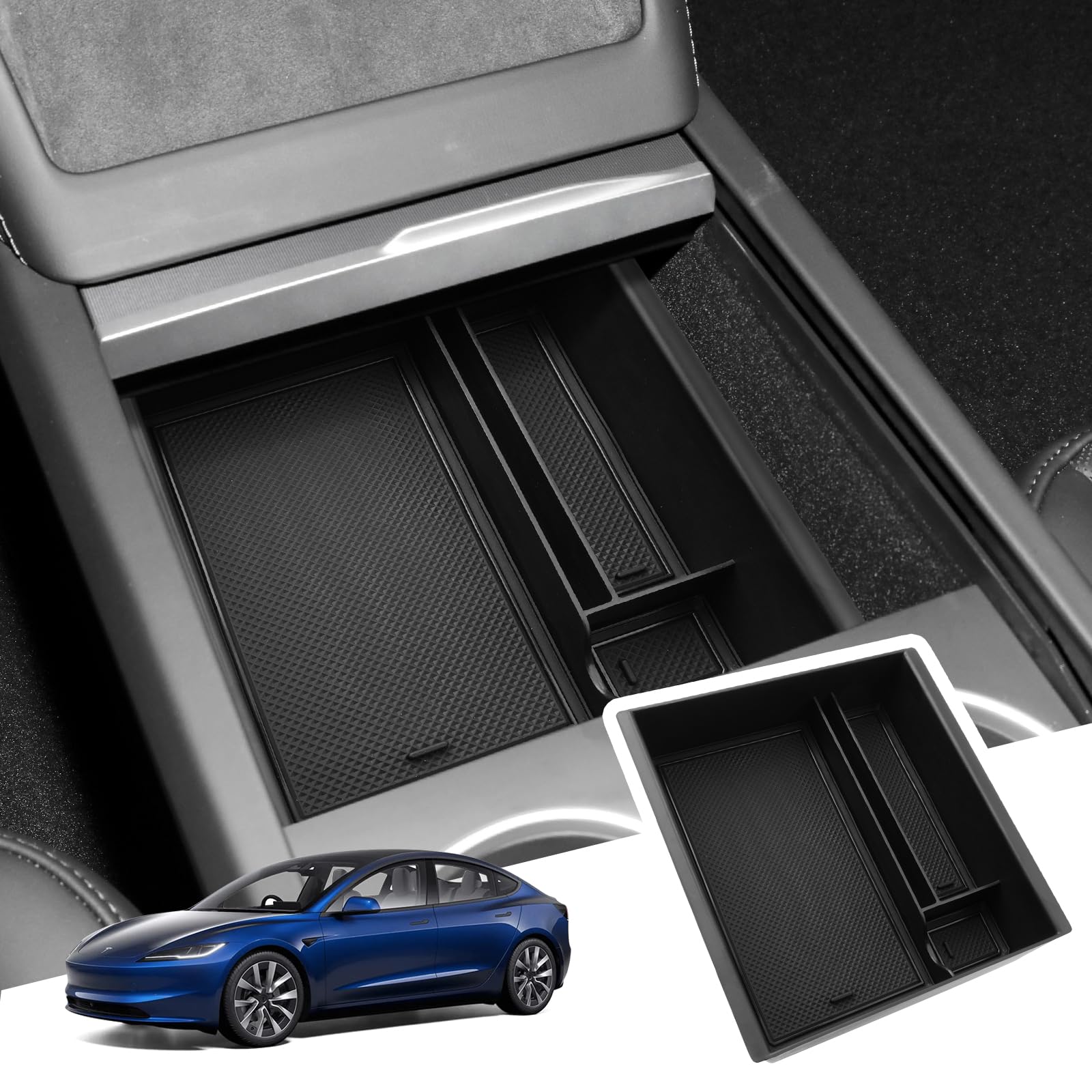 BIBIBO Aufbewahrungsbox für Tesla Model 3 Highland 2024, Mittelkonsole Organizer mit Rutschfestermatte, Armlehnen Aufbewahrungsbox, Ablage, Tesla Model 3 Zubehör 2024 (Mittelkonsolen (B)) von BIBIBO