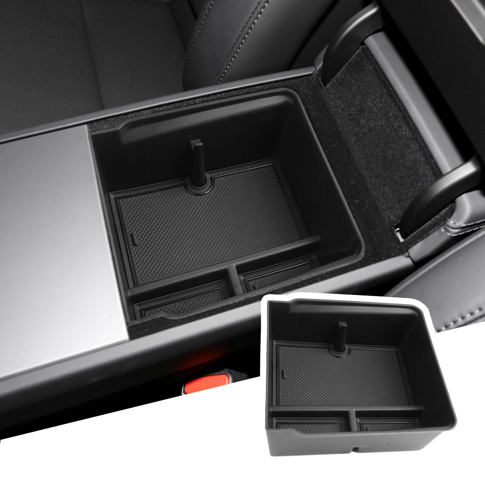 BIBIBO Aufbewahrungsbox für Tesla Model 3 Highland 2024, Mittelkonsole Organizer mit Rutschfestermatte, Armlehnen Aufbewahrungsbox, Handschuhfach, Tesla Model 3 Zubehör 2024 (Armlehnen) von BIBIBO