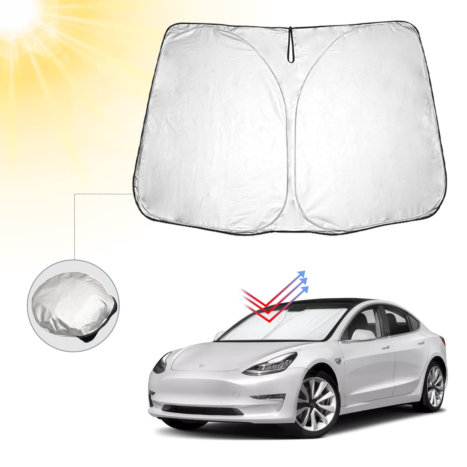 BIBIBO Auto Frontscheibenabdeckung mit UV Schutz Kompatibel mit Model 3 2018-2024 / Model Y 2021-2023, Auto Sonnenschutz für Frontscheibe, Hitzeschutz Auto gegen UV-Strahlen, Faltbar und Tragbar BIBIBO Auto Frontscheibenabdeckung mit UV Schutz Kompatibel mit Model 3 2018-2024 / Model Y 2021-2023, Auto Sonnenschutz für Frontscheibe, Hitzeschutz Auto gegen UV-Strahlen, Faltbar und Tragbar von BIBIBO