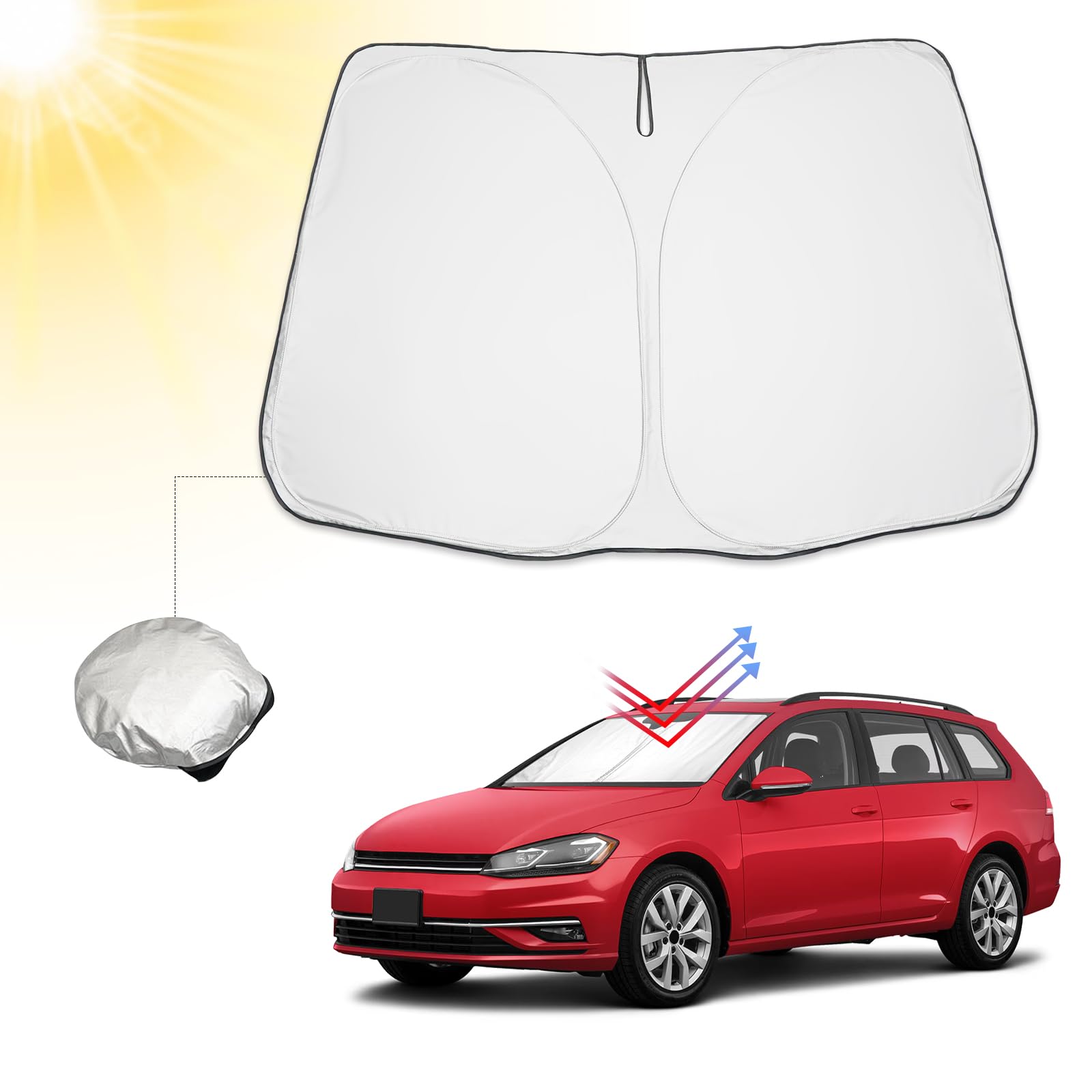 BIBIBO VW Golf Sonnenschutz mit UV Schutz Kompatibel mit 2013-2019 Volkswagen Golf Mk7 7.5 / SEAT Leon MK3 / SEAT Leon Cupra 5F, Auto Sonnenschirm für Frontscheibe, Hitzeschutz gegen UV-Strahlen von BIBIBO