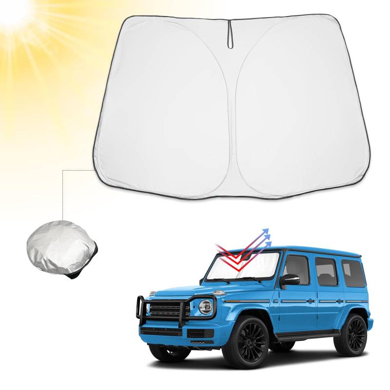 BIBIBO Auto Sonnenschutz mit UV Schutz Kompatibel mit M-ercedes Benz Classe G W463 W464 2018-2024, Auto Abdeckung für Frontscheibe, Hitzeschutz Auto gegen UV-Strahlen, Frontscheibenabdeckung Faltbar von BIBIBO