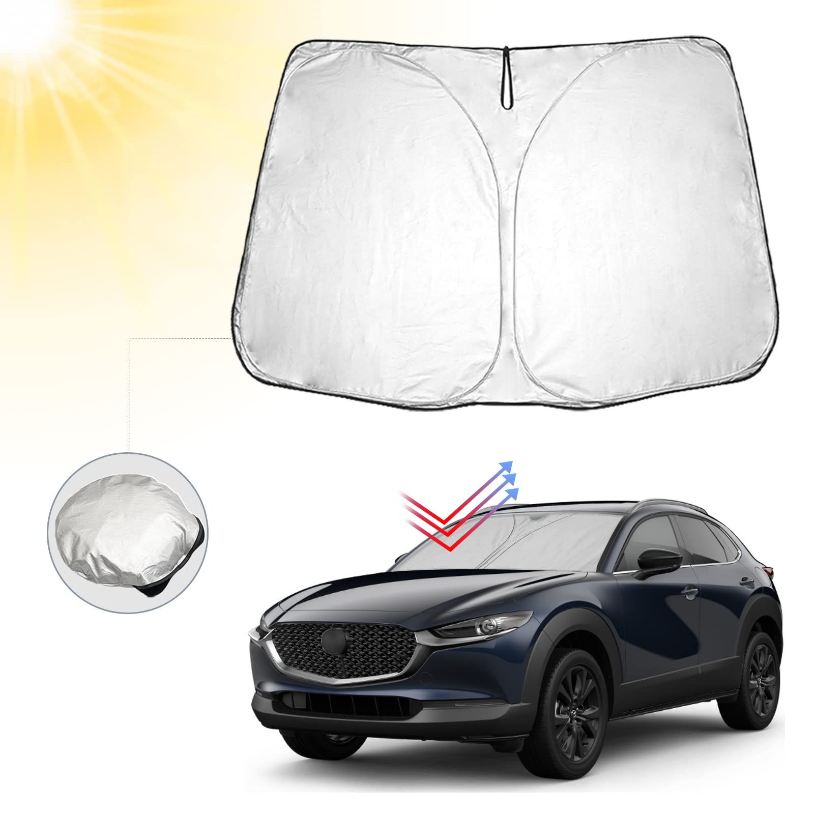 BIBIBO Auto Sonnenschutz mit UV Schutz Kompatibel mit Mazda CX-30 2019-2024, Auto Sonnenschirm für Frontscheibe, Hitzeschutz Auto gegen UV-Strahlen, faltbar und tragbar BIBIBO Auto Sonnenschutz mit UV Schutz Kompatibel mit Mazda CX-30 2019-2024, Auto Sonnenschirm für Frontscheibe, Hitzeschutz Auto gegen UV-Strahlen, faltbar und tragbar von BIBIBO
