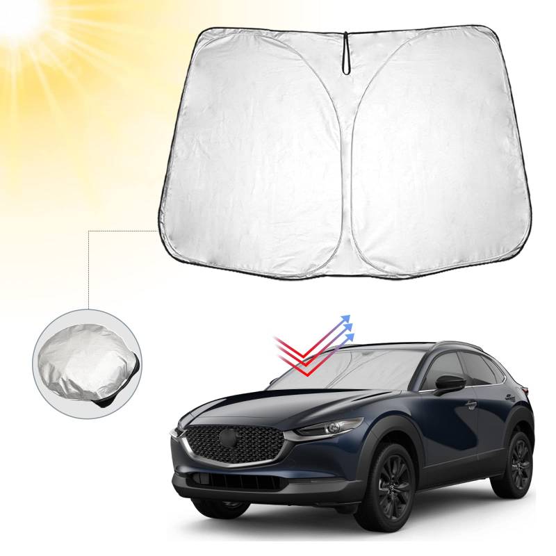 BIBIBO Auto Sonnenschutz mit UV Schutz Kompatibel mit Mazda CX-30, Auto Sonnenschirm für Frontscheibe, Hitzeschutz Auto gegen UV-Strahlen, faltbar und tragbar Windschutzscheibe Sonnenschirm von BIBIBO