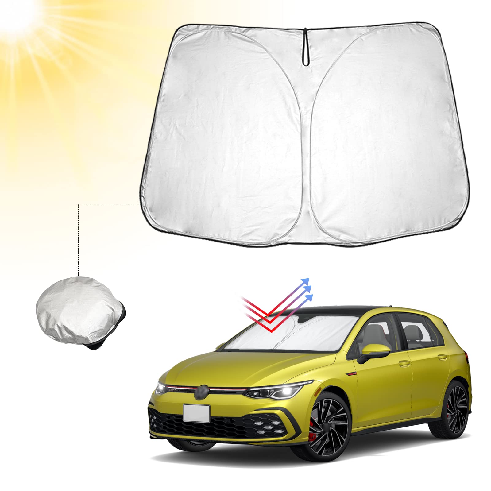 BIBIBO Auto Sonnenschutz mit UV Schutz Kompatibel mit Volkswagen Golf Mk8 2020-2024, Auto Sonnenschirm für Frontscheibe, Hitzeschutz Auto gegen UV-Strahlen, faltbar und tragbar Sonnenschirm BIBIBO Auto Sonnenschutz mit UV Schutz Kompatibel mit Volkswagen Golf Mk8 2020-2024, Auto Sonnenschirm für Frontscheibe, Hitzeschutz Auto gegen UV-Strahlen, faltbar und tragbar Sonnenschirm von BIBIBO