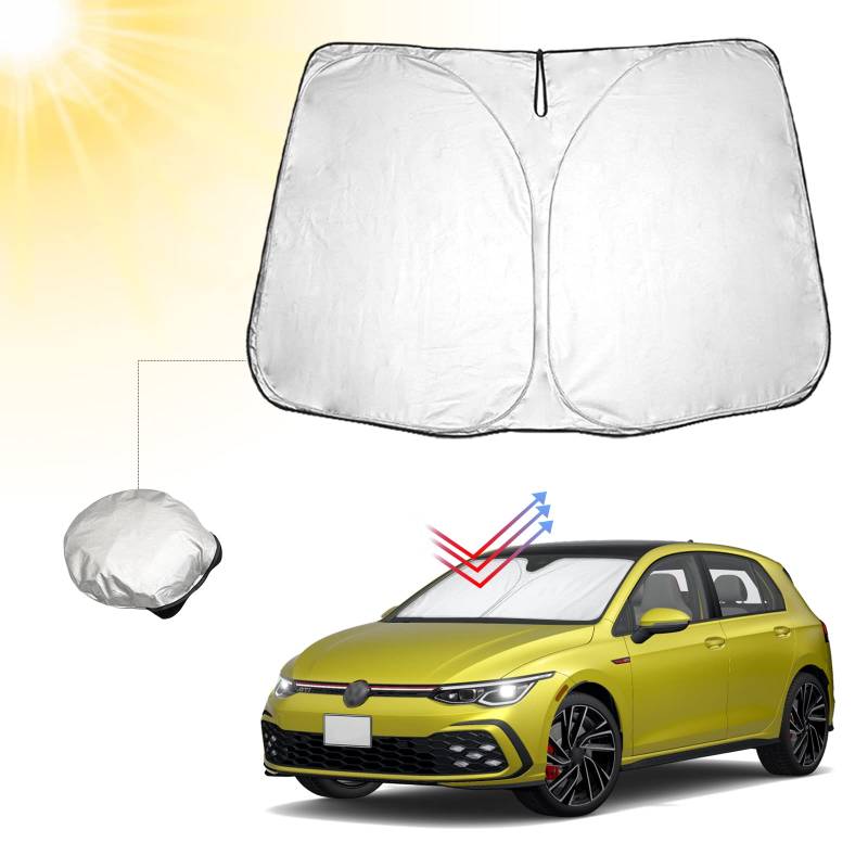 BIBIBO Auto Sonnenschutz mit UV Schutz Kompatibel mit Volkswagen Golf Mk8 2020-2023, Auto Sonnenschirm für Frontscheibe, Hitzeschutz Auto gegen UV-Strahlen, faltbar und tragbar Sonnenschirm von BIBIBO