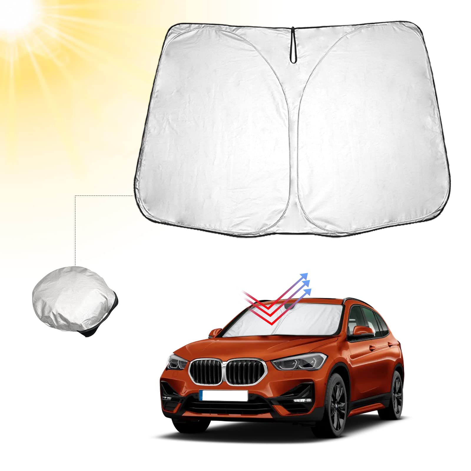 BIBIBO BMW X1 F48 Abdeckung Auto Frontscheibe kompatibel mit BMW X1 U11 / X1 F48 2016-2024, Auto Sonnenschutz für Frontscheibe Faltbar, Frontscheibenabdeckung gegen UV-Strahlen BIBIBO BMW X1 F48 Abdeckung Auto Frontscheibe kompatibel mit BMW X1 U11 / X1 F48 2016-2024, Auto Sonnenschutz für Frontscheibe Faltbar, Frontscheibenabdeckung gegen UV-Strahlen von BIBIBO