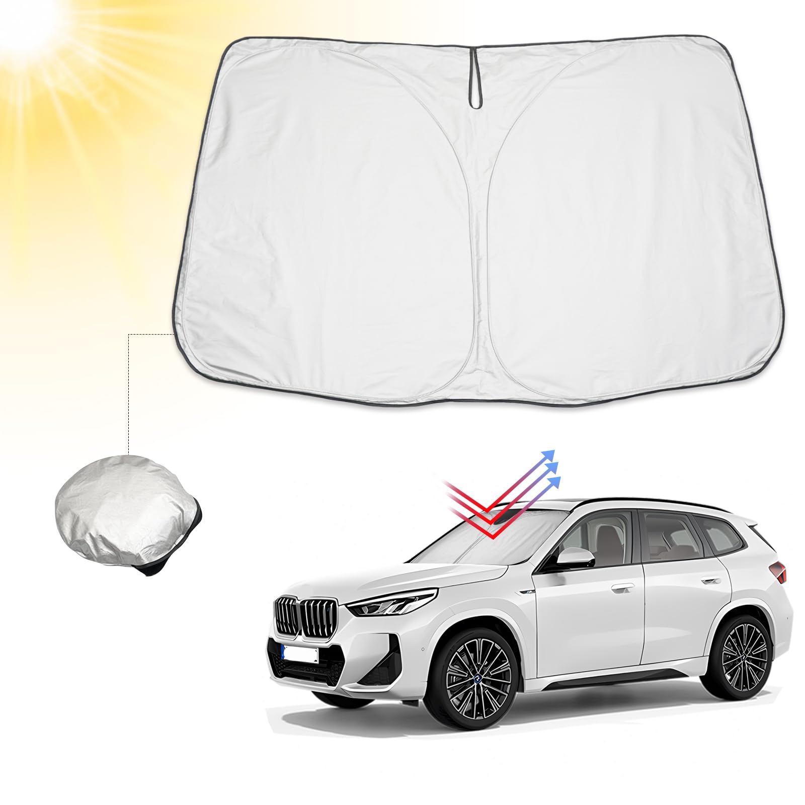 BIBIBO BMW X1 U11 Frontscheibenabdeckung Kompatibel mit BMW X1 (U11) 2023 2024, Sonnenschutz Auto Frontscheibe Faltbar, Hitzeschutz Auto gegen UV-Strahlen von BIBIBO