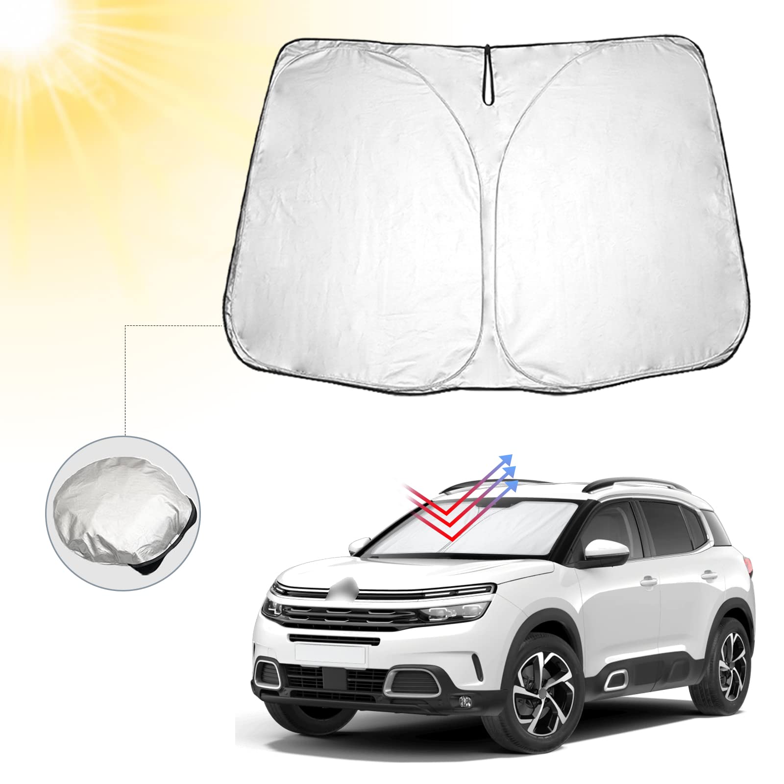 BIBIBO Sonnenschutz mit UV Schutz für Citroen C5 Aircross SUV 2018-2024, Auto Sonnenschirm mit Hitzeschutz, Faltbar, Silber, Minimalistisch, Fahrzeuginnenraum-Sonnenschutz BIBIBO Sonnenschutz mit UV Schutz für Citroen C5 Aircross SUV 2018-2024, Auto Sonnenschirm mit Hitzeschutz, Faltbar, Silber, Minimalistisch, Fahrzeuginnenraum-Sonnenschutz von BIBIBO