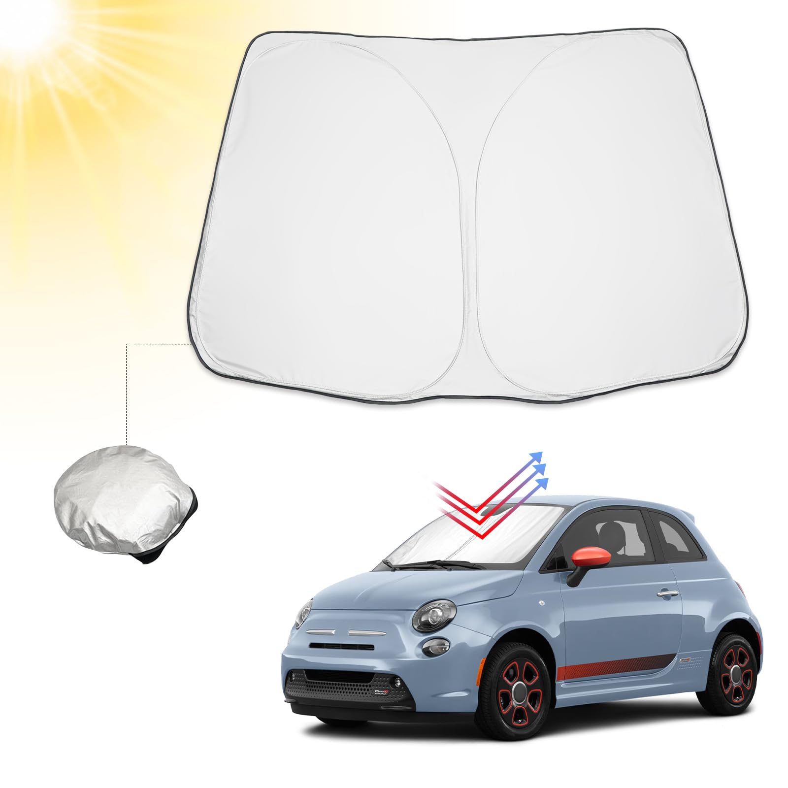 BIBIBO FIAT 500 Abarth 595 Frontscheibenabdeckung Kompatibel mit FIAT 500 Abarth 595 2017-2023, Sonnenschutz Auto Frontscheibe Faltbar, Hitzeschutz Auto gegen UV-Strahlen von BIBIBO