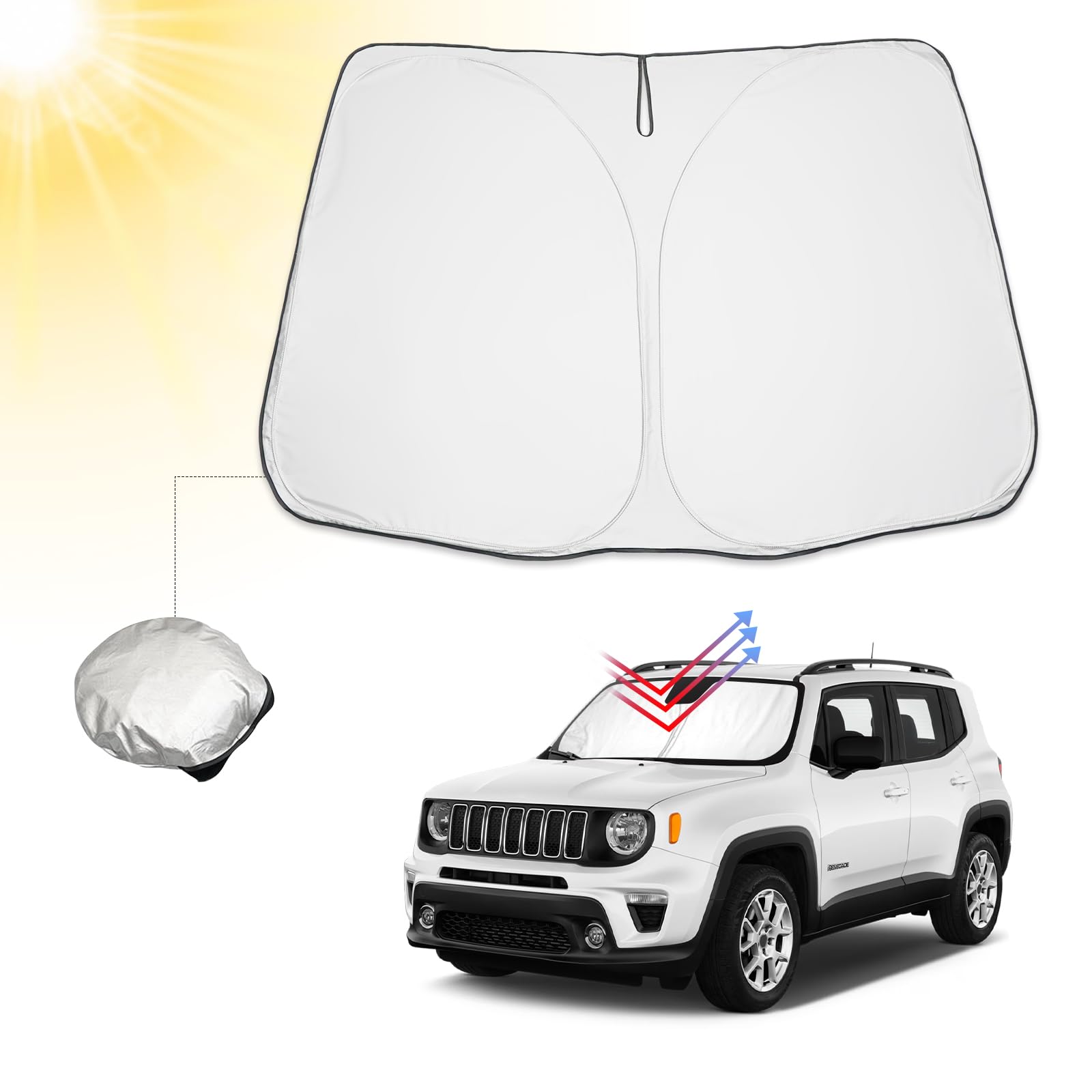 BIBIBO Jeep Renegade BU Auto Sonnenschutz mit UV Schutz Kompatibel mit Jeep Renegade BU 2015-2022, Auto Sonnenschirm für Frontscheibe, Hitzeschutz Auto gegen UV-Strahlen, Faltbar Windschutzscheibe von BIBIBO