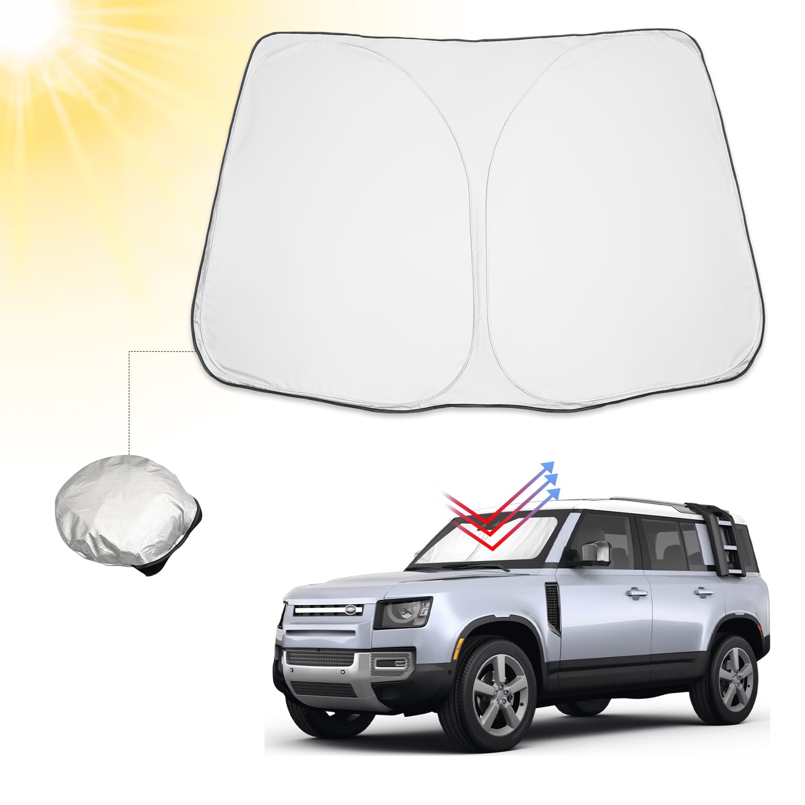 BIBIBO L*and Rover Defender Frontscheibenabdeckung Kompatibel mit L*and Rover Defender 90 110 2020-2024, Sonnenschutz Auto Frontscheibe Faltbar, Hitzeschutz Auto gegen UV-Strahlen von BIBIBO
