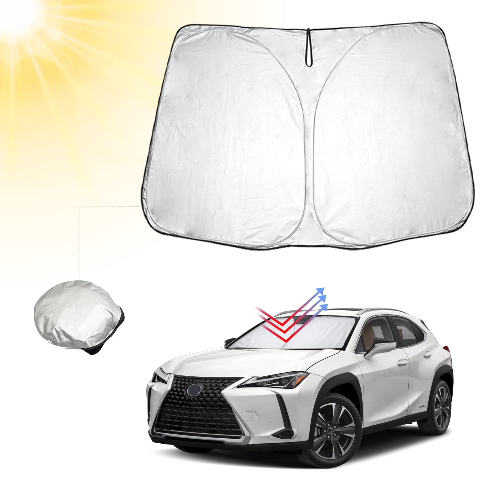 BIBIBO Lexus Auto Sonnenschutz mit UV Schutz Kompatibel mit Lexus UX ZA10 200 250H SUV 2019-2024, Auto Sonnenschirm für Frontscheibe, Hitzeschutz Auto gegen UV-Strahlen, Faltbar Windschutzscheibe BIBIBO Lexus Auto Sonnenschutz mit UV Schutz Kompatibel mit Lexus UX ZA10 200 250H SUV 2019-2024, Auto Sonnenschirm für Frontscheibe, Hitzeschutz Auto gegen UV-Strahlen, Faltbar Windschutzscheibe von BIBIBO