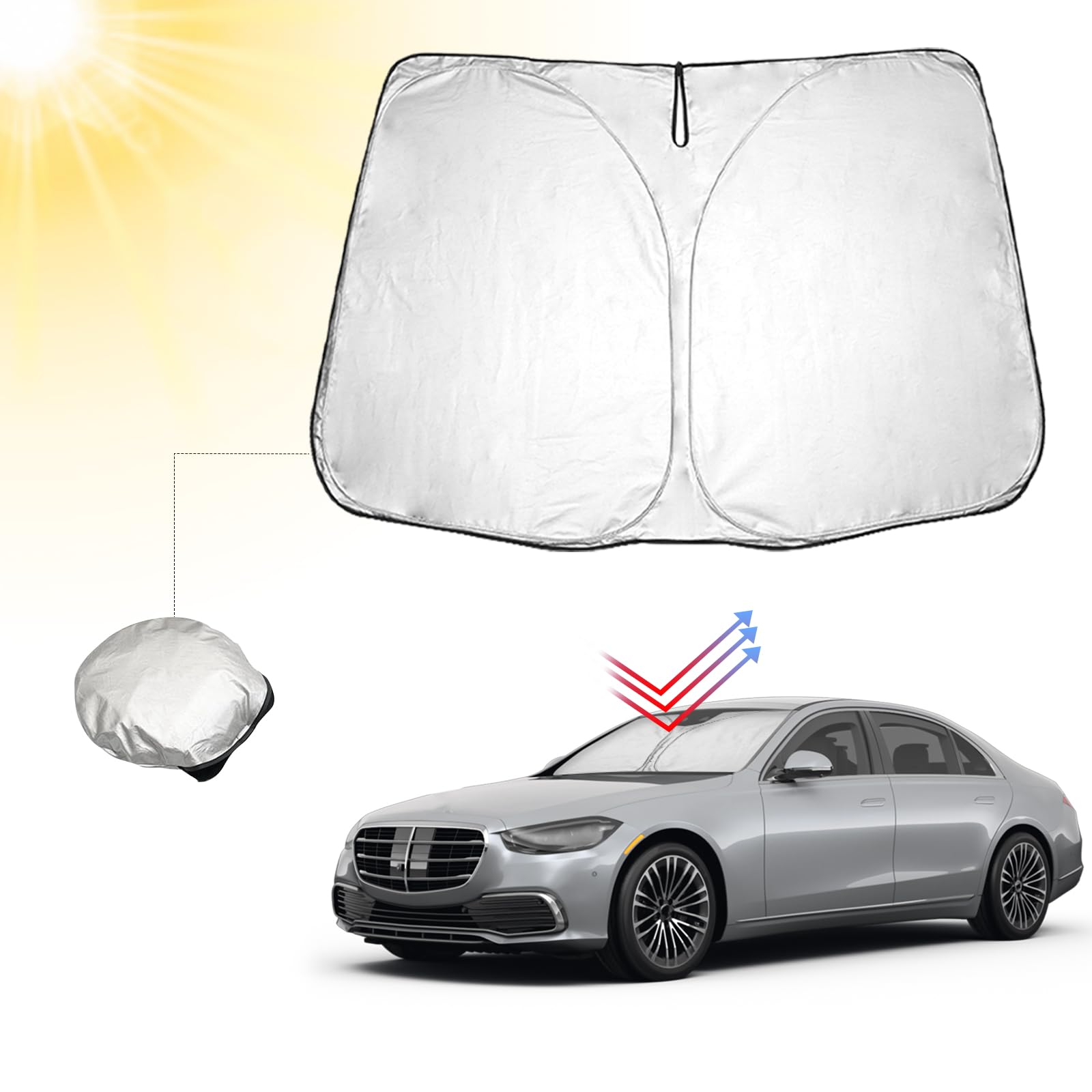 BIBIBO Mercedes-Benz W223 Frontscheibenabdeckung, Auto Abdeckung kompatibel mit Mercedes-Benz S-klasse W223 ab 2021, Auto Sonnenschutz für Frontscheibe Faltbar, Sonnenblende gegen UV-Strahlen BIBIBO Mercedes-Benz W223 Frontscheibenabdeckung, Auto Abdeckung kompatibel mit Mercedes-Benz S-klasse W223 ab 2021, Auto Sonnenschutz für Frontscheibe Faltbar, Sonnenblende gegen UV-Strahlen von BIBIBO