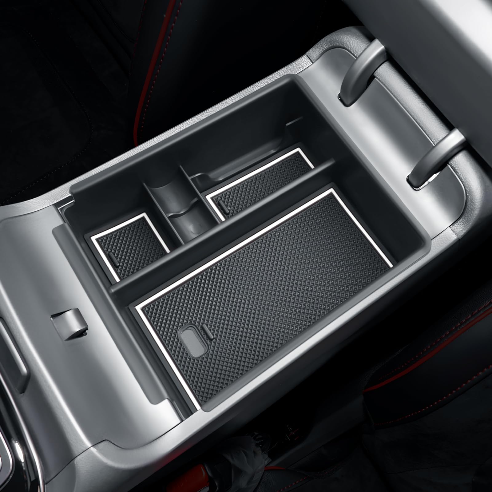 BIBIBO Mittelkonsole Aufbewahrungsbox – Kompatibel mit Hyundai Tucson NX4 2021-2024 (Automatikgetriebe), Organizer mit Rutschfester Matte (Weiß) von BIBIBO