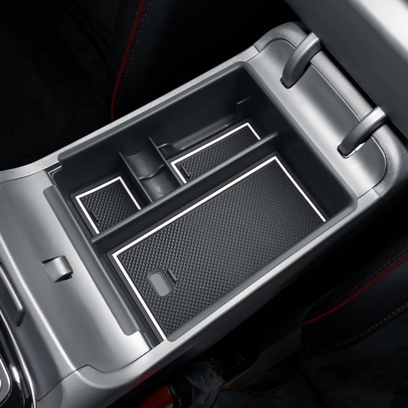 BIBIBO Mittelkonsole Aufbewahrungsbox – Kompatibel mit Hyundai Tucson NX4 2021-2024 (Automatikgetriebe), Organizer mit Rutschfester Matte (Weiß) von BIBIBO