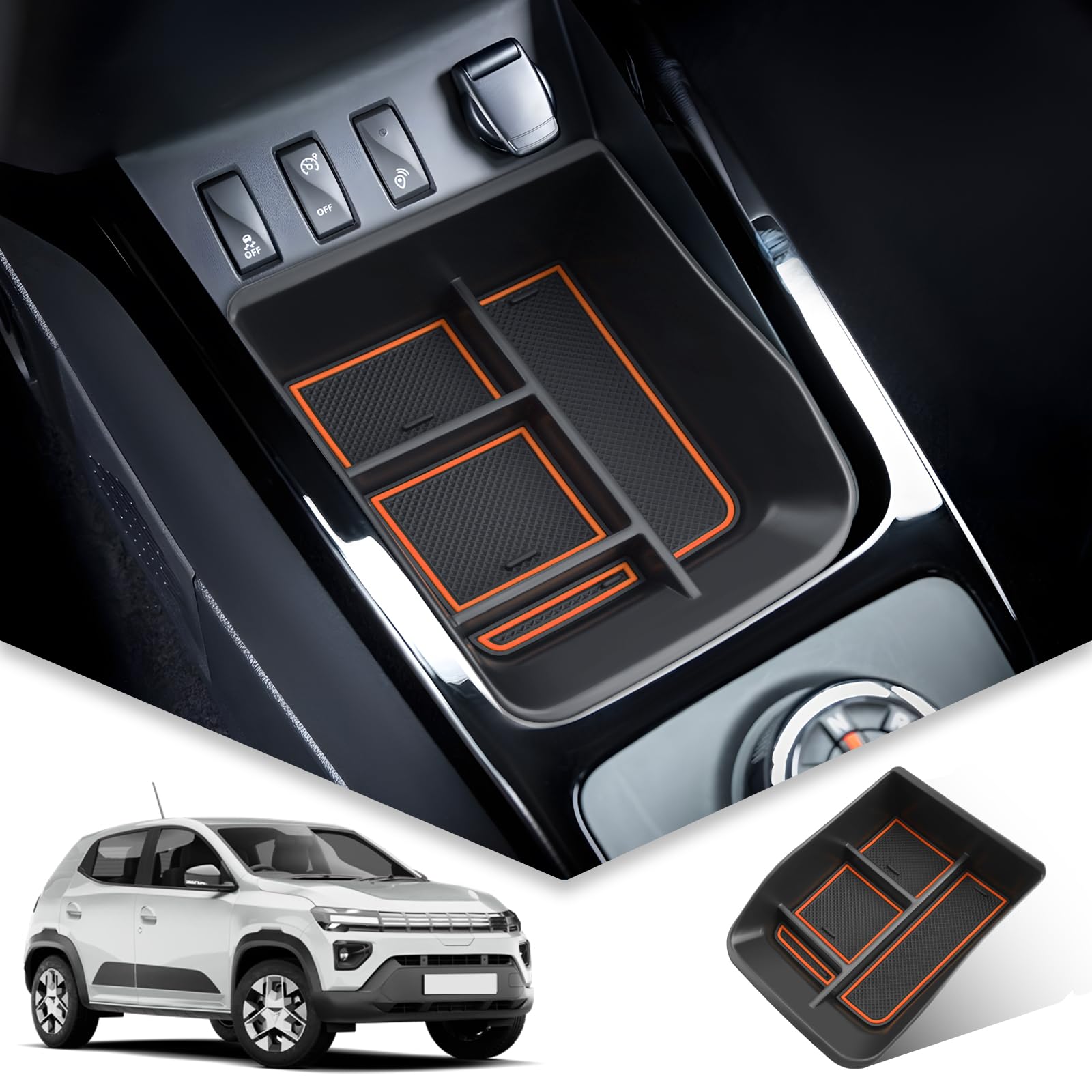 BIBIBO Mittelkonsole Aufbewahrungsbox für Dacia Spring Electric EV 2021-2024, Organizer mit Rutschfestermatte, Mittelarmlehne, Konsolenschalen Armlehnen, Auto Armlehnenablage Zubehör BIBIBO Mittelkonsole Aufbewahrungsbox für Dacia Spring Electric EV 2021-2024, Organizer mit Rutschfestermatte, Mittelarmlehne, Konsolenschalen Armlehnen, Auto Armlehnenablage Zubehör von BIBIBO